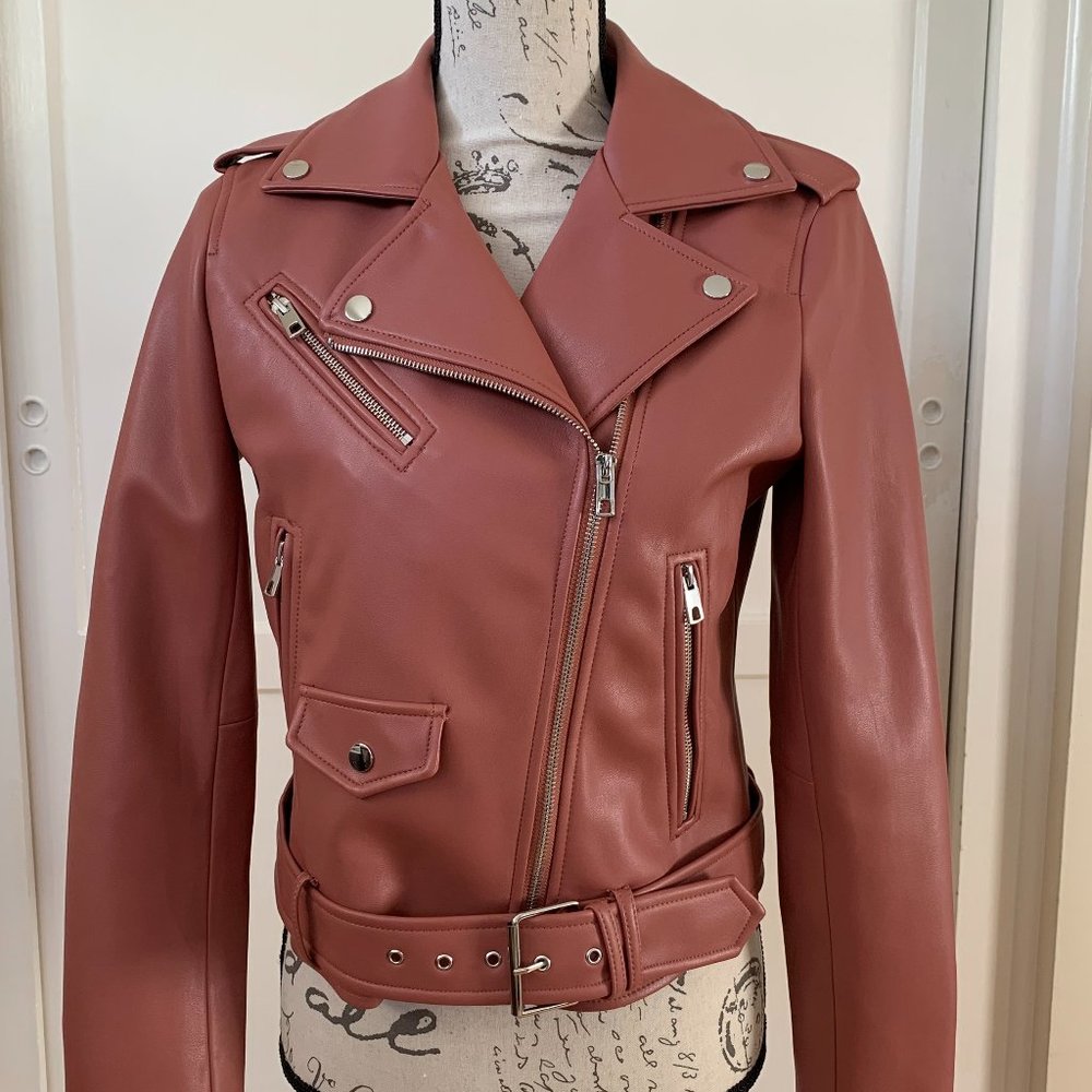 Zara Rose Gold Faux Leather Biker Jacket